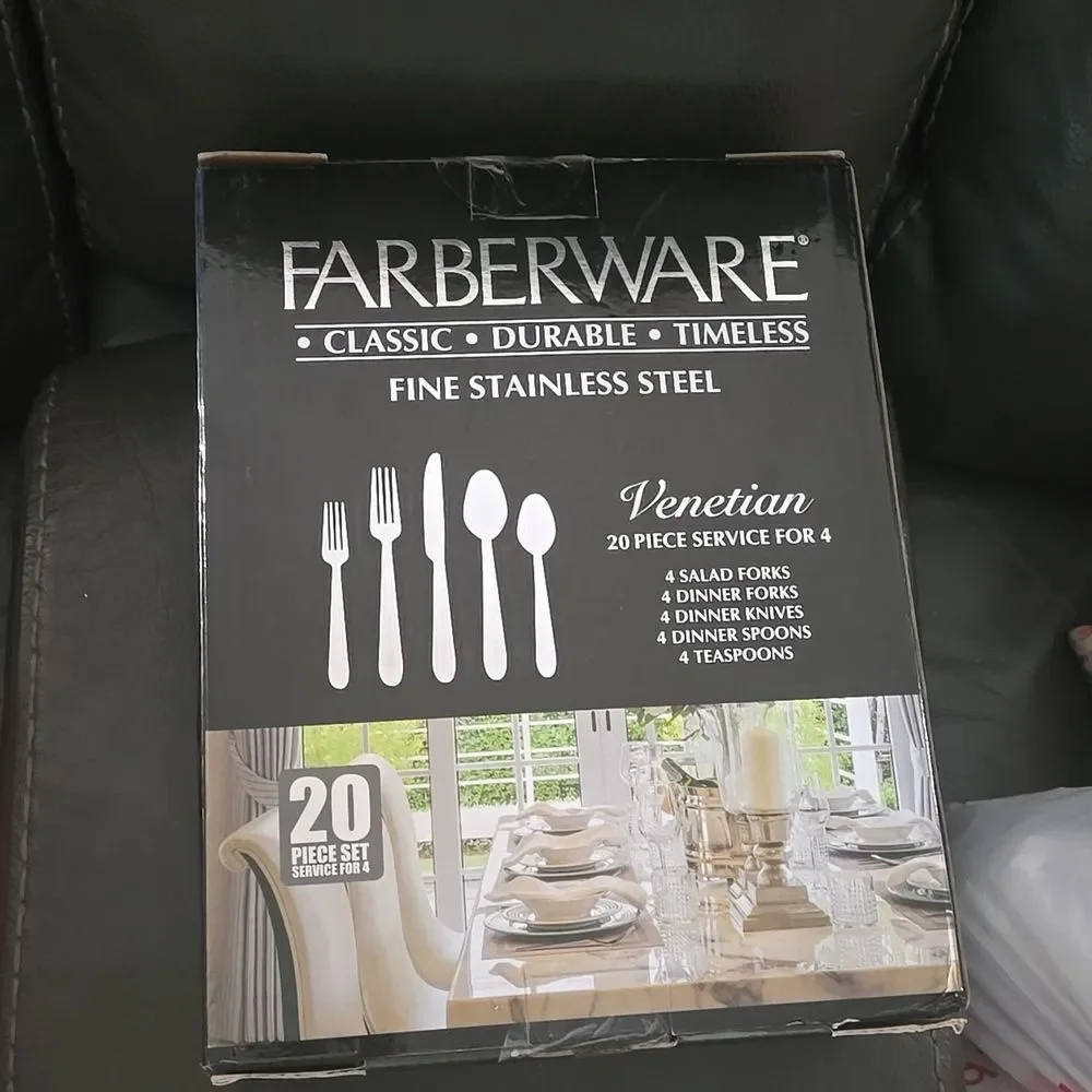 20 Piece Set Service for 4 silverware Farberware Venetian New In Box
